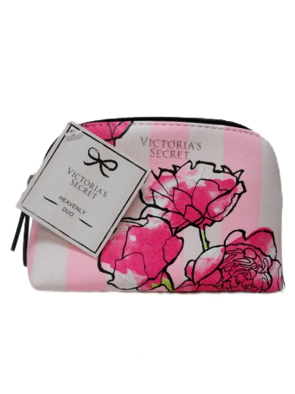Victoria's Secret Pink Striped Floral Cosmetic Pouch